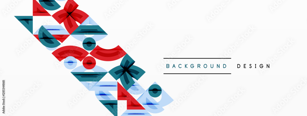 Obraz premium Abstract geometric background with shapes, featuring circular and rounded elements. Bold contrast, smooth gradients, dynamic composition, futuristic style