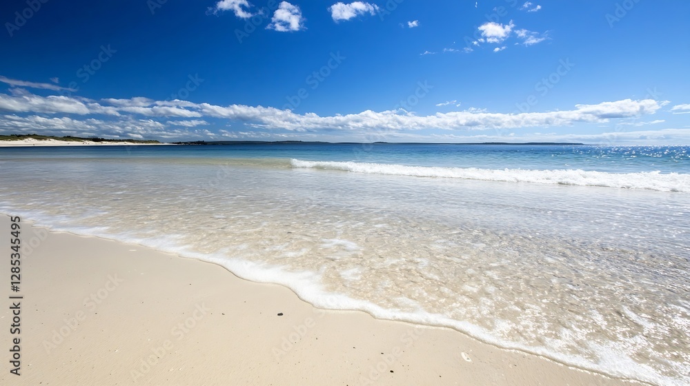 Beautiful Serene Beach with Clear Water and Blue Sky on a Sunny Day : Generative AI Beautiful Serene Beach with Clear Water and Blue Sky on a Sunny Day : Generative AI