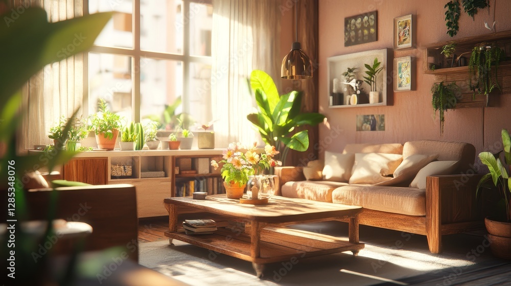 Bright and Airy Living Room With Natural Light Streaming Through Large Windows, Showcasing Modern Decor and a Cozy Atmosphere in the Afternoon Sun Bright and Airy Living Room With Natural Light Streaming Through Large Windows, Showcasing Modern Decor and a Cozy Atmosphere in the Afternoon Sun