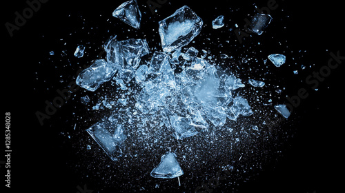  A dynamic background of broken ice particles in the dark, with small pieces floating upwards