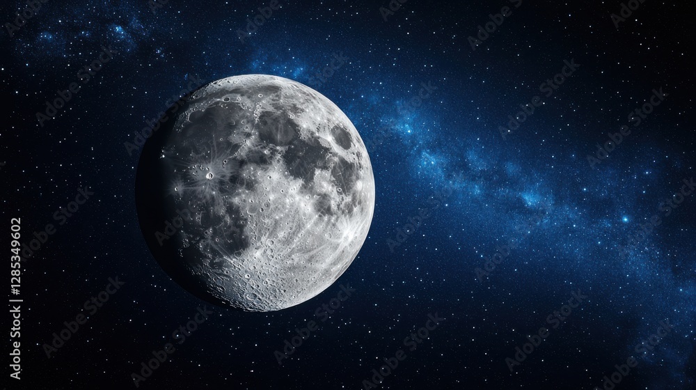 Stunning Full Moon Brightly Illuminating Deep Space with Twinkling Stars in Dark Background Stunning Full Moon Brightly Illuminating Deep Space with Twinkling Stars in Dark Background