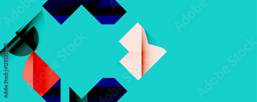 Abstract geometric artwork with interwoven angular and curved shapes, dynamic composition with smooth gradients and bold contrasts