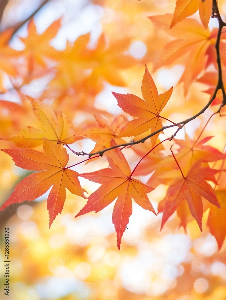 Vibrant autumn leaves in shades of orange and yellow shimmering in soft focused background : Generative AI Vibrant autumn leaves in shades of orange and yellow shimmering in soft focused background : Generative AI