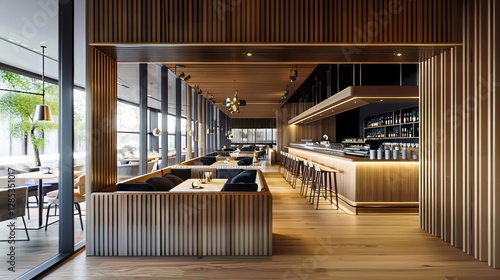 Stylish Interior Design of Modern Cafe Bar with Elegant Decor and Cozy Atmosphere