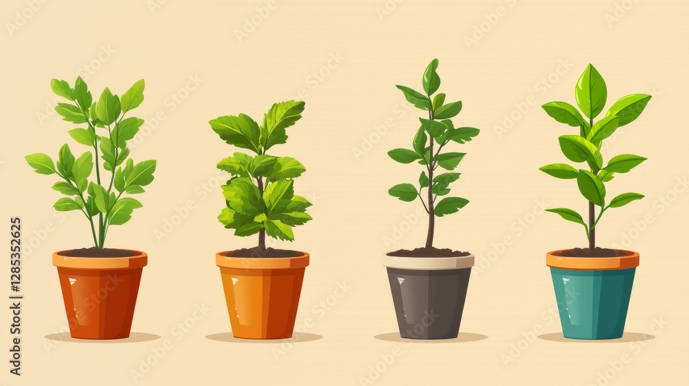 custom made wallpaper toronto digitalColorful Plant Illustration in Flat Design Style for Decor and Blogs