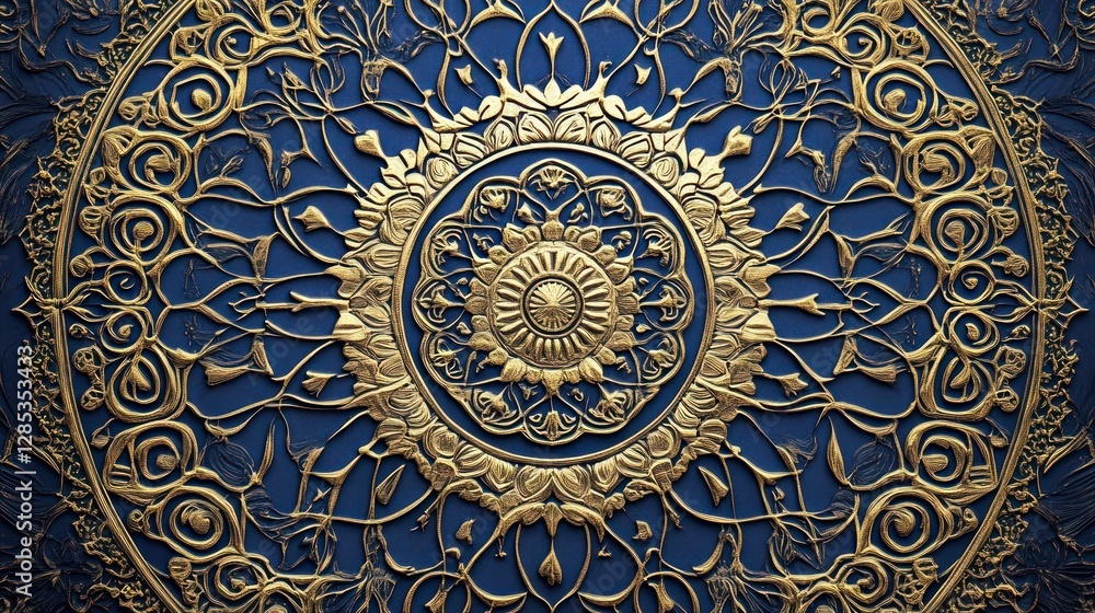 Intricate Golden Mandala Design on Deep Blue Background Representing Harmony and Beauty Intricate Golden Mandala Design on Deep Blue Background Representing Harmony and Beauty