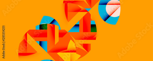 Abstract geometric artwork with interwoven angular and curved shapes, dynamic composition with smooth gradients and bold contrasts