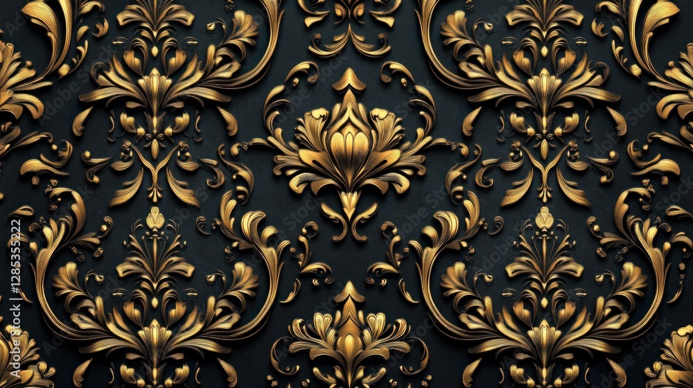 Elegant Golden Floral Pattern on Dark Background for Vintage Decor and Design Elegant Golden Floral Pattern on Dark Background for Vintage Decor and Design