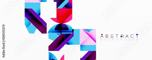 Abstract geometric artwork with interwoven angular and curved shapes, dynamic composition with smooth gradients and bold contrasts