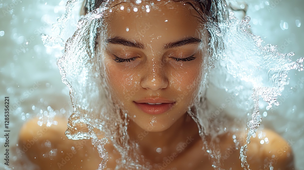 A playful woman is splashing water on a white background A playful woman is splashing water on a white background