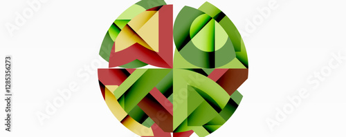 Abstract geometric artwork with interwoven angular and curved shapes, dynamic composition with smooth gradients and bold contrasts