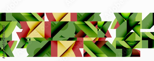 Abstract geometric artwork with interwoven angular and curved shapes, dynamic composition with smooth gradients and bold contrasts