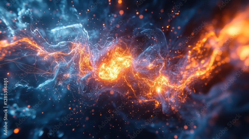 Abstract fiery and icy swirls: a digital artwork of contrasting elements Abstract fiery and icy swirls: a digital artwork of contrasting elements