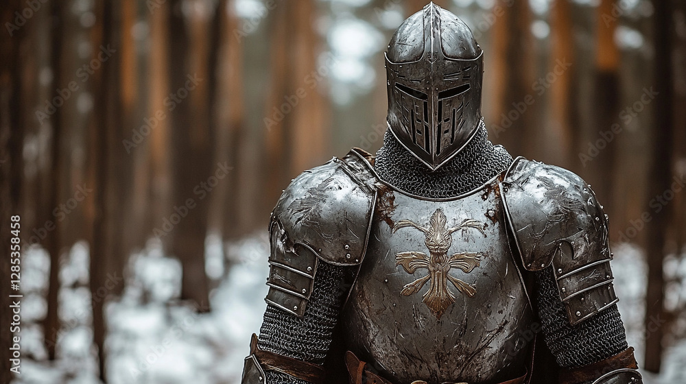 A shining medieval knight in polished armor stands ready for battle, symbolizing bravery, honor, and heroism. The warrior embodies ancient chivalry and modern fantasy adventure A shining medieval knight in polished armor stands ready for battle, symbolizing bravery, honor, and heroism. The warrior embodies ancient chivalry and modern fantasy adventure