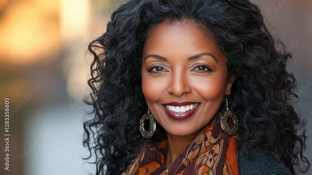 Radiant Portrait of a Woman: A close-up shot of a beautiful woman with a captivating smile, her eyes sparkling with warmth. Her hair cascades around her face. Radiant Portrait of a Woman: A close-up shot of a beautiful woman with a captivating smile, her eyes sparkling with warmth. Her hair cascades around her face.