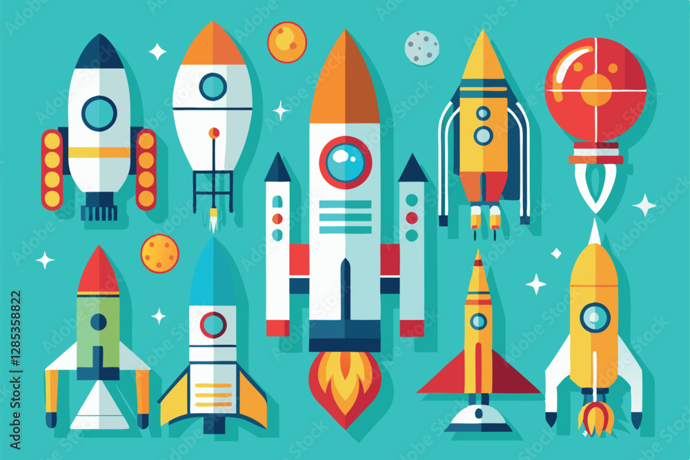 Rocket icons set. Flat Design Icon Template Vector Illustration. Rocket icons set. Flat Design Icon Template Vector Illustration.