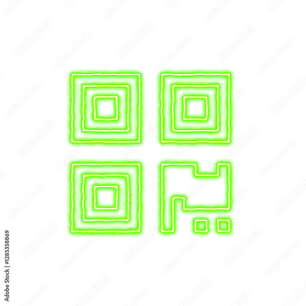 Icon qrcode from the flow of energy of green color. Shimmering neon Icon qrcode from the flow of energy of green color. Shimmering neon