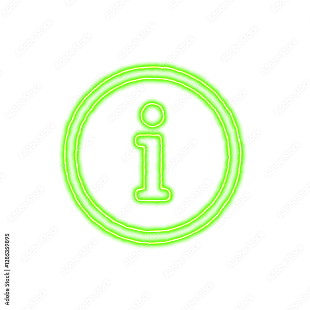 Icon info circle from the flow of energy of green color. Shimmering neon Icon info circle from the flow of energy of green color. Shimmering neon