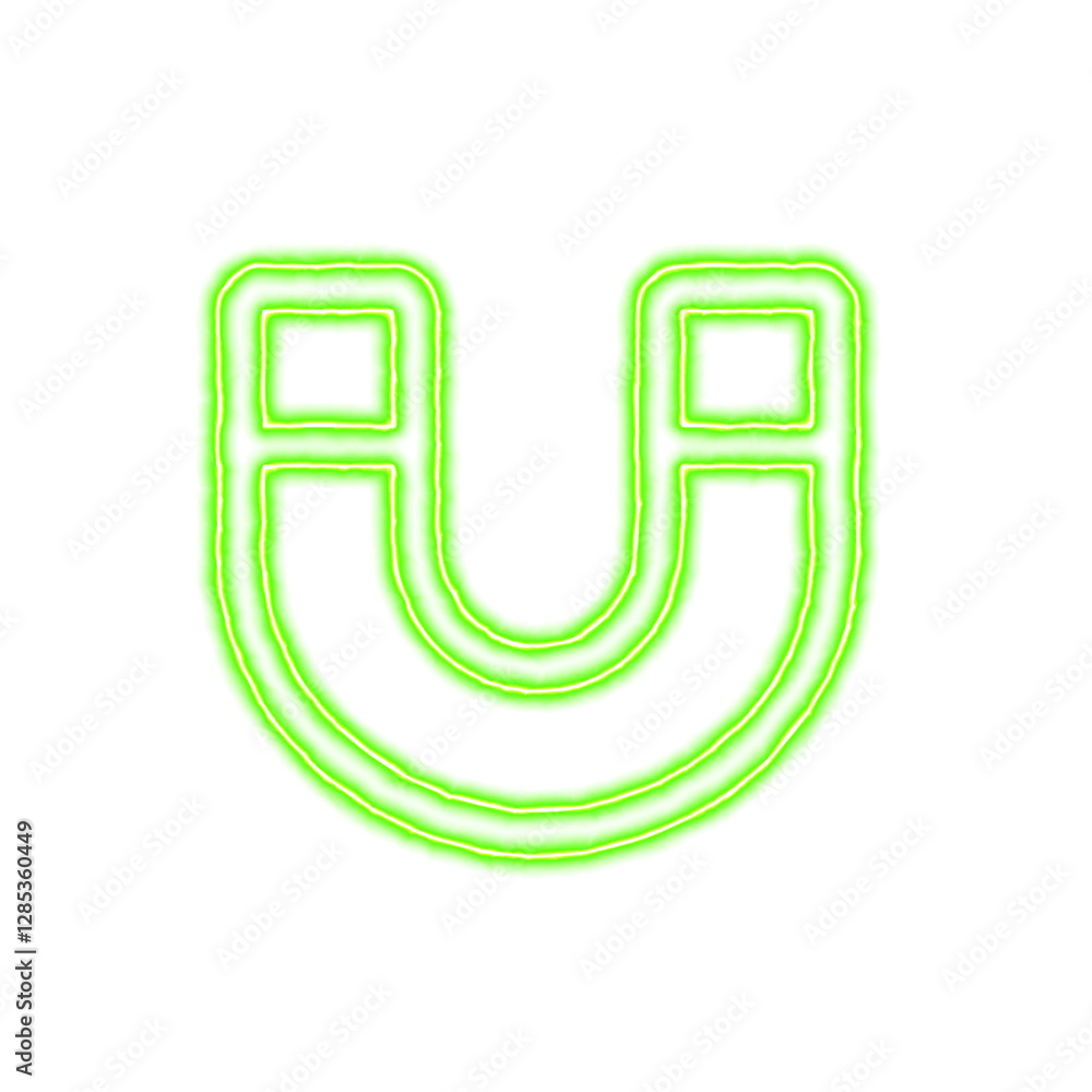 Fototapeta premium Icon magnet from the flow of energy of green color. Shimmering neon
