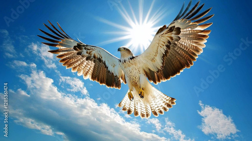 Majestic hawk in flight open sky wildlife photograph bright day aerial view nature's grace