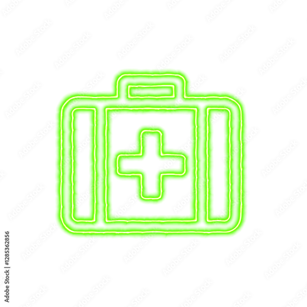 Obraz premium Icon medkit from the flow of energy of green color. Shimmering neon