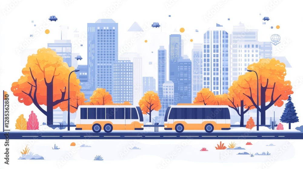 Obraz premium Modern Urban Transportation Concept with Buses and City Background