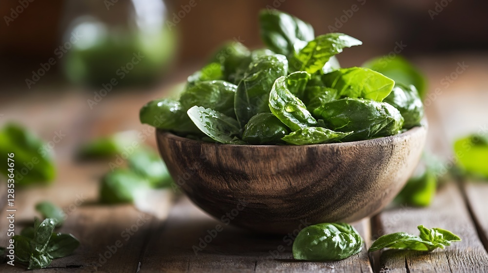 Fresh Green Basil Leaves in a Bowl Ready to Use in Delicious Cooking : Generative AI Fresh Green Basil Leaves in a Bowl Ready to Use in Delicious Cooking : Generative AI