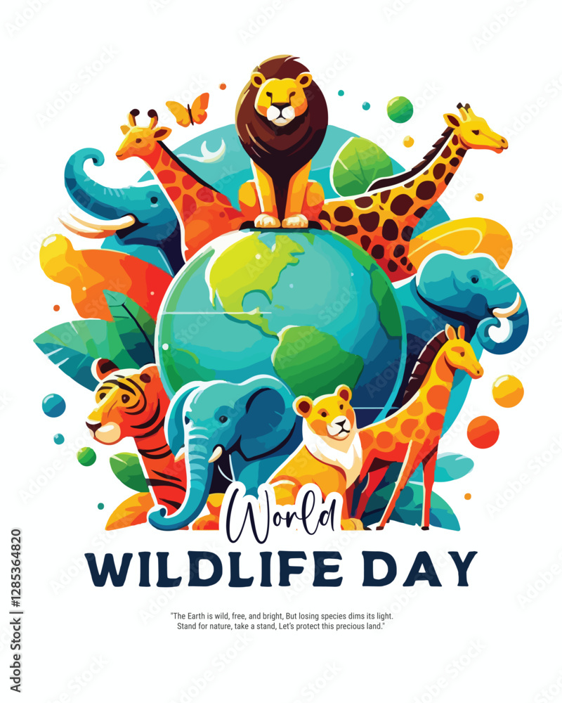 Fototapeta premium World Wildlife Day social media Instagram post template for wildlife and environment protection