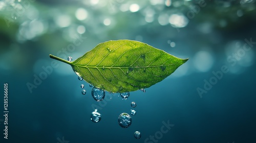 A closeup of a leaf releasing oxygen bubbles underwater, showing the process of photosynthesis