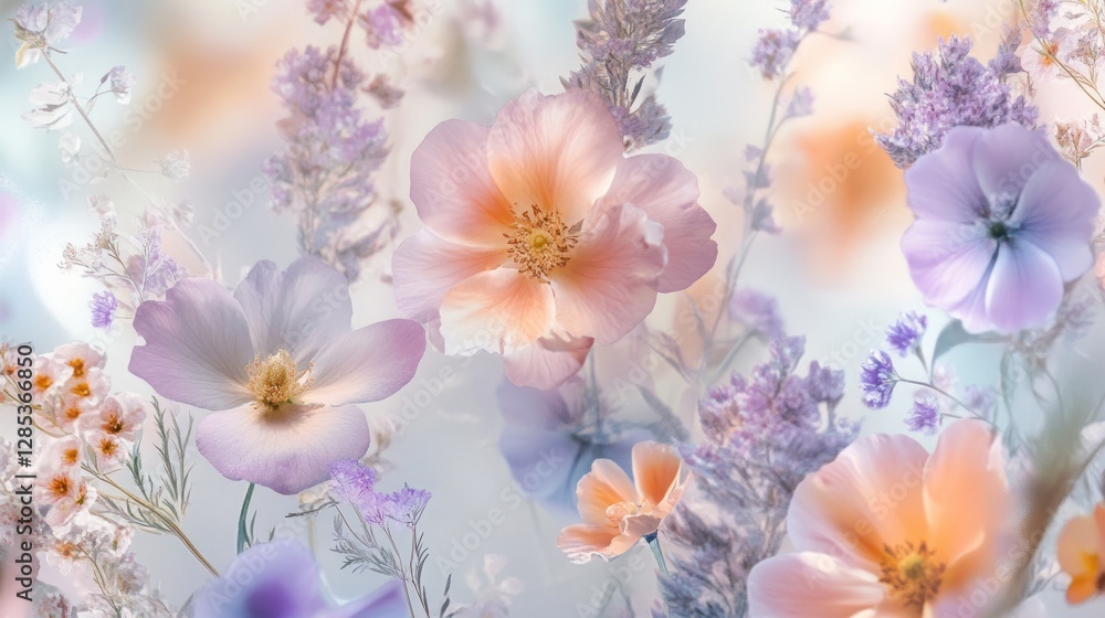 Vibrant Floral Arrangement with Pink and Purple Blooms in Soft Focus Vibrant Floral Arrangement with Pink and Purple Blooms in Soft Focus