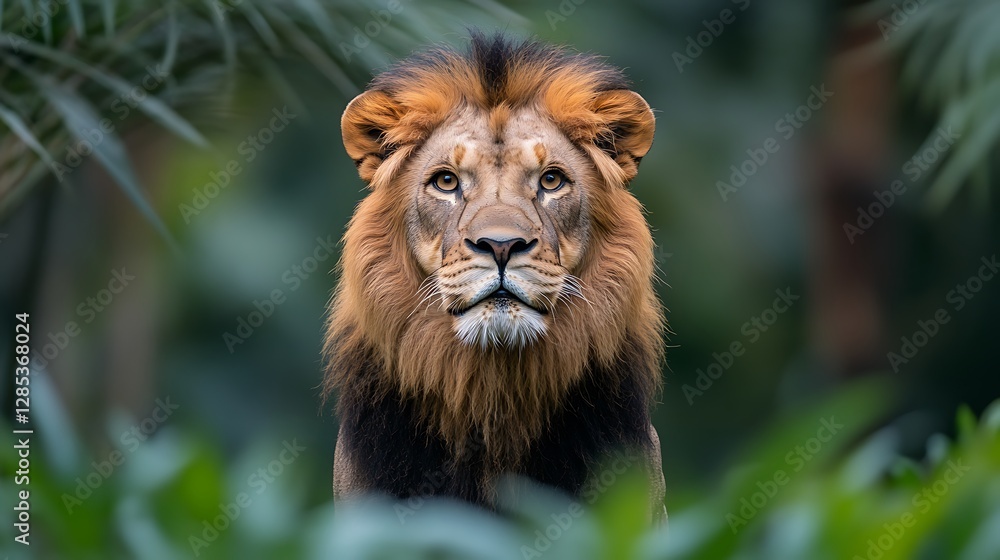 Majestic male lion looking straight at the camera with beautiful fur Majestic male lion looking straight at the camera with beautiful fur