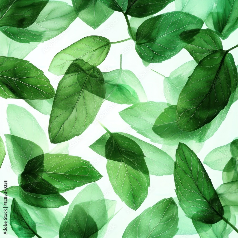 Fototapeta premium Fresh Basil Leaves, Abstract Pattern