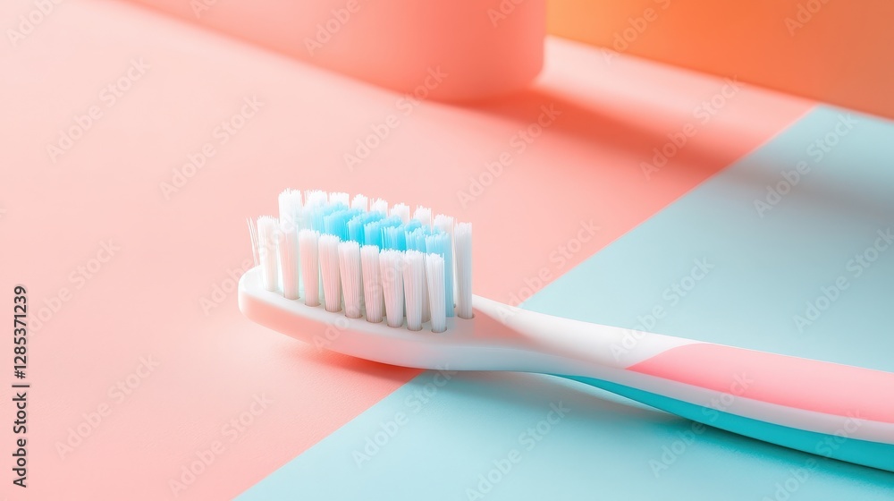 Toothbrush in Serenity: A close-up shot of a pristine toothbrush, its bristles a soft blue amidst the calm pastel hues, evoking a sense of freshness, health, and serene cleanliness. Toothbrush in Serenity: A close-up shot of a pristine toothbrush, its bristles a soft blue amidst the calm pastel hues, evoking a sense of freshness, health, and serene cleanliness.