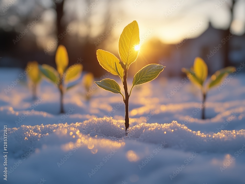 Sunrise Sapling Emerging from Snow