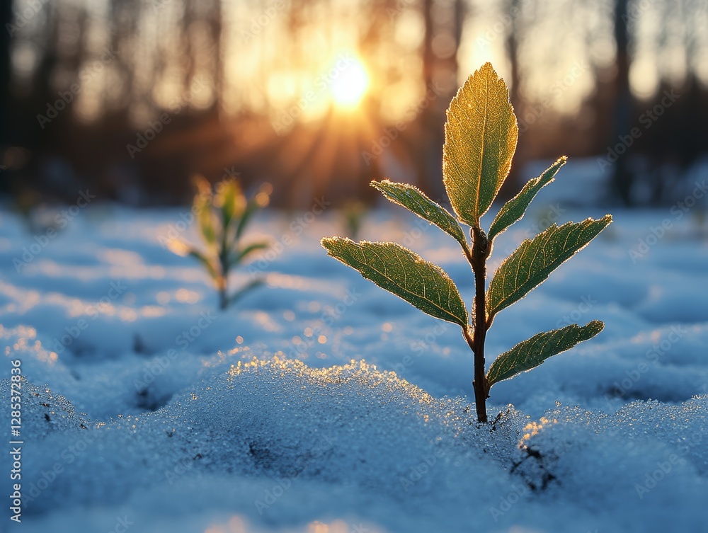 Sunrise Plant Sprout Winter Snow Nature Backlit