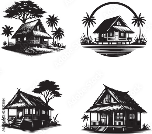 set of hut silhouette vector art