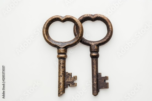Obraz na płótnie Antique Skeleton Keys Vintage Keys Old Keys Brass Keys Grunge Keys Two Keys Heart Shaped Keys w salonie