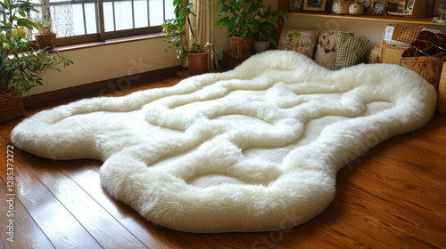 Fluffy White Sheepskin Rug Floor Covering Decor photo