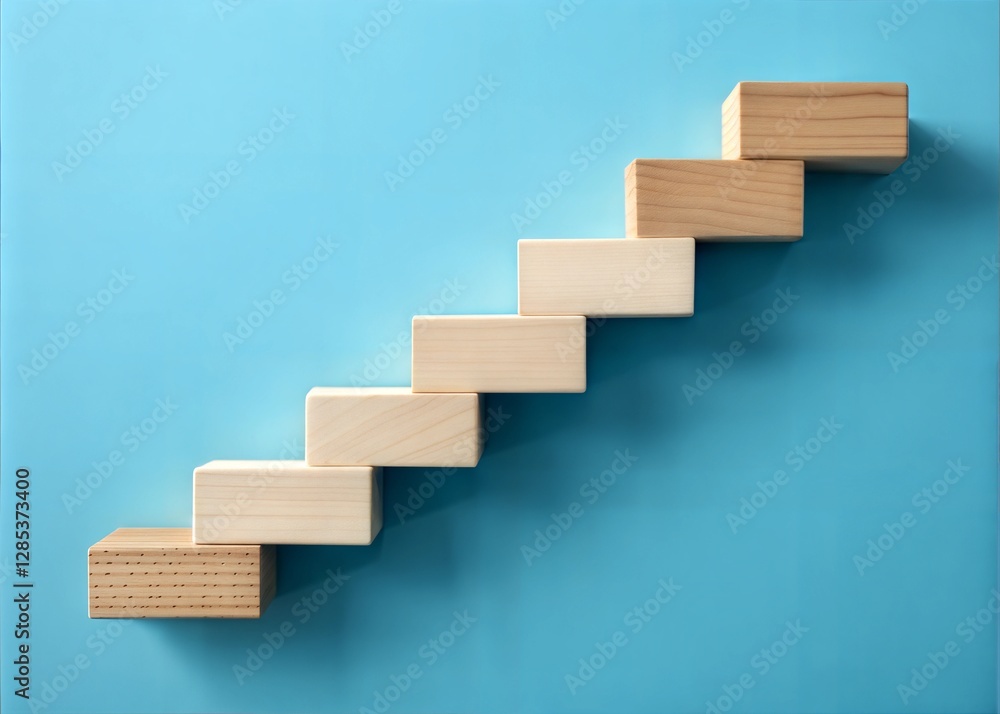Fototapeta premium Wooden Steps Representing Progress Against a Light Blue Background
