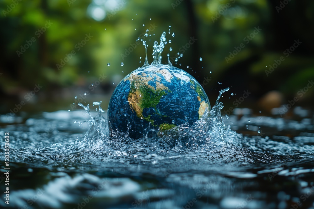 Earth Globe Splashing in Water Nature Conservation