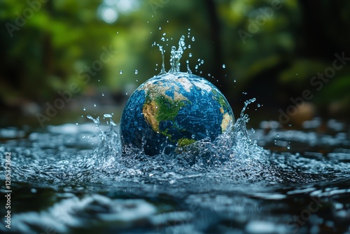 Obraz na płótnie Earth Globe Splashing in Water Nature Conservation w salonie