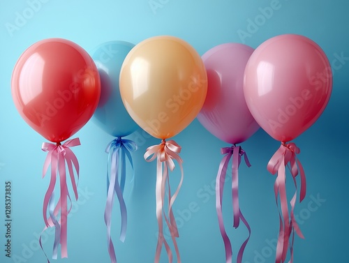 Obraz na płótnie Pastel Balloons with Ribbons Festive Party Decorations w salonie