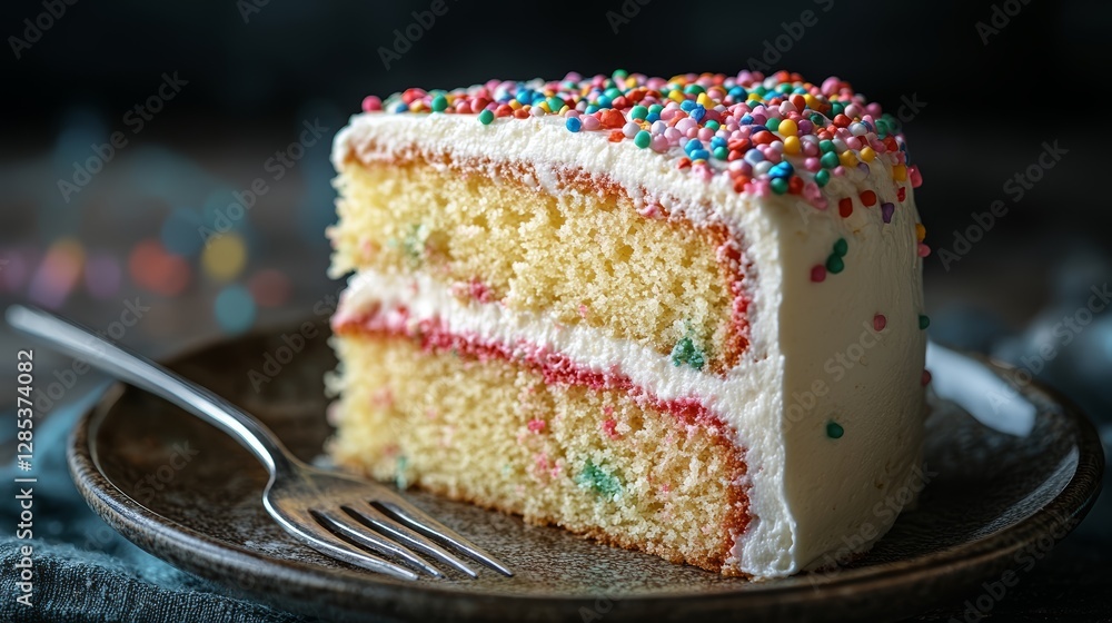 Delicious Slice of Birthday Cake with Sprinkles