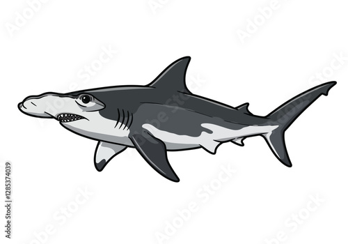 Hammerhead shark clip art. This image shows a hammerhead shark with a distinctive head shape and sharp teeth. Vector illustration design.