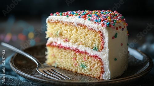 Obraz na płótnie Delicious Slice of Birthday Cake with Sprinkles w salonie