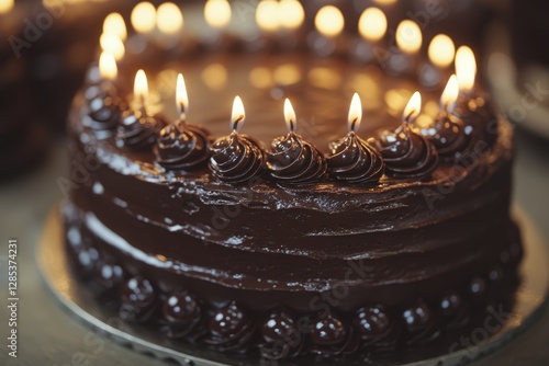 Obraz na płótnie Delicious Chocolate Cake with Burning Candles w salonie