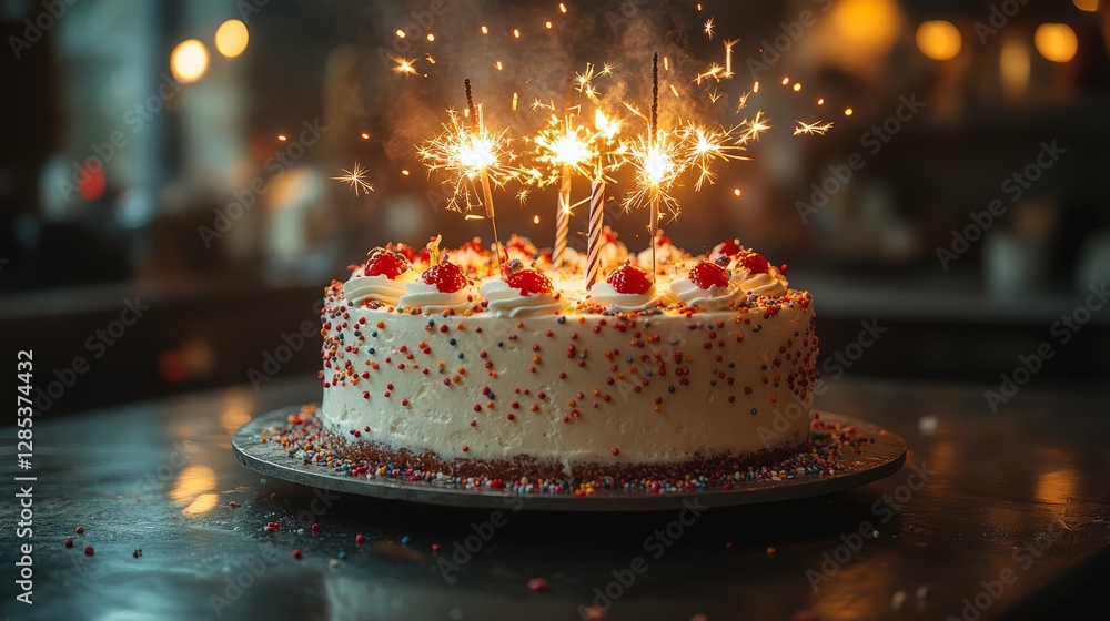 Festive Birthday Cake with Sparklers