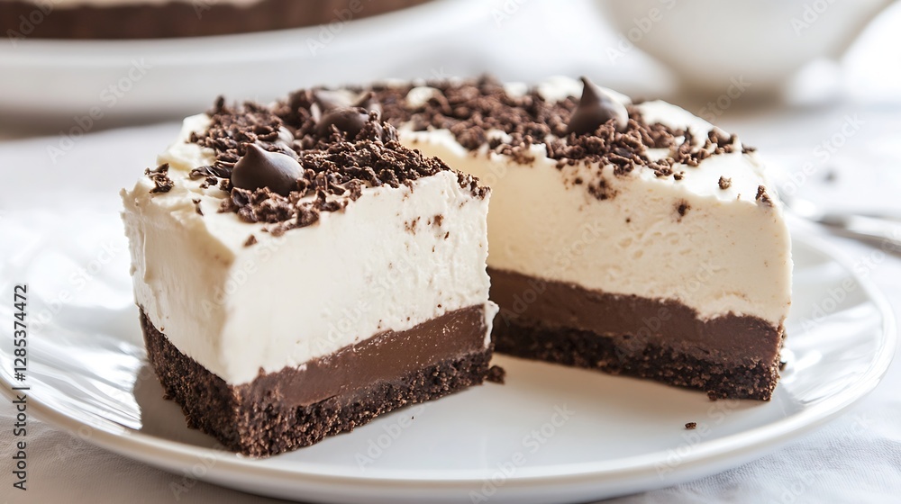 Delicious layered chocolate dessert with creamy topping appealing to sweet tooth cravings : Generative AI Delicious layered chocolate dessert with creamy topping appealing to sweet tooth cravings : Generative AI