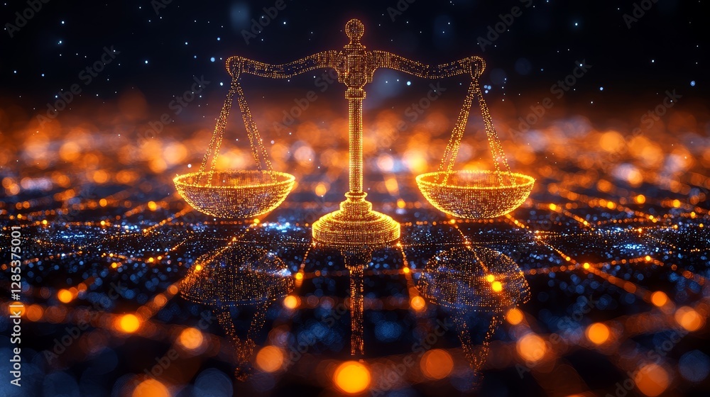 Glowing Scales of Justice Abstract Law Concept
