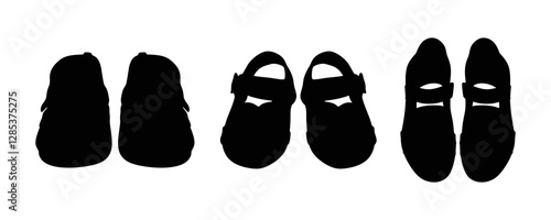 Baby shoes black and white silhouette isolated on transparent background
